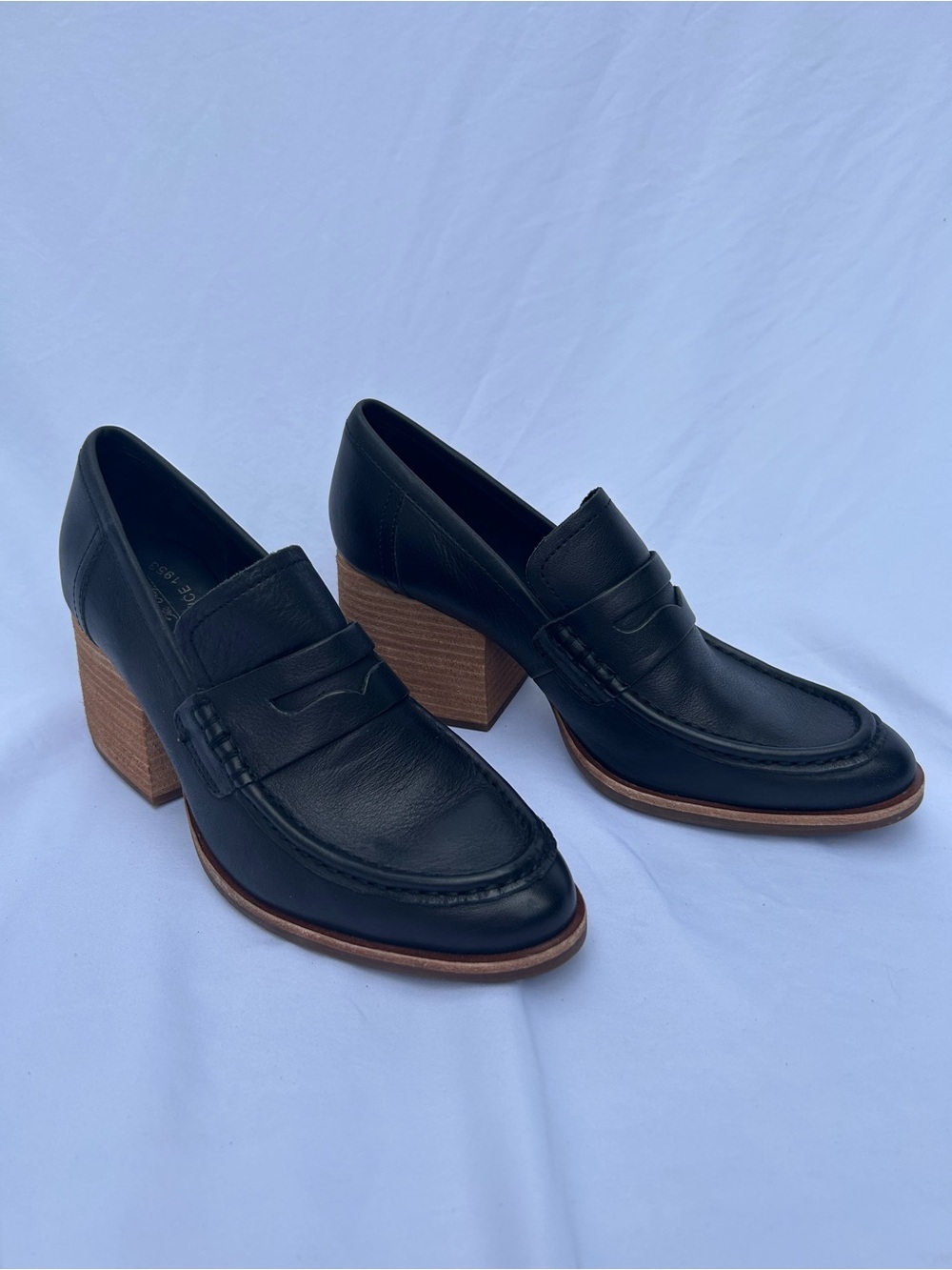 Kork-Ease Fall  Black Leather Penny Loafers with Wood Block Heel size 11